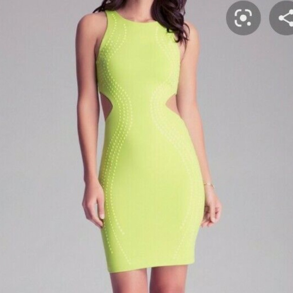 bebe Lime Green Cut-Out Embellished Bodycon Dress